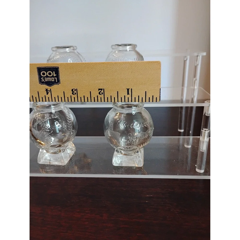 Vintage MVP Clear Glass Baseball Shot Glasses Toothpick Holders Set of 4